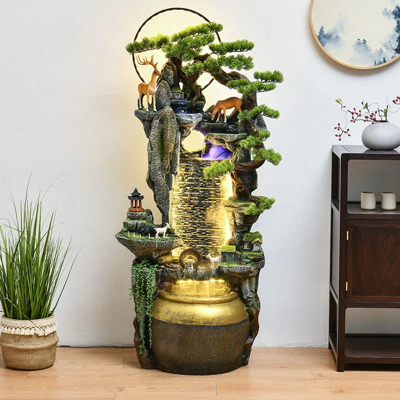 田园假山流水喷泉鱼缸风水轮加湿器景观餐厅办公室客厅装饰品摆件