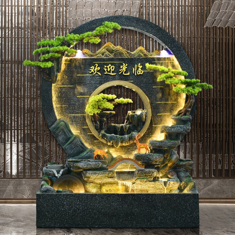 大型水幕墙流水屏风客厅摆件庭院落地招财假山店面循环水景观装饰