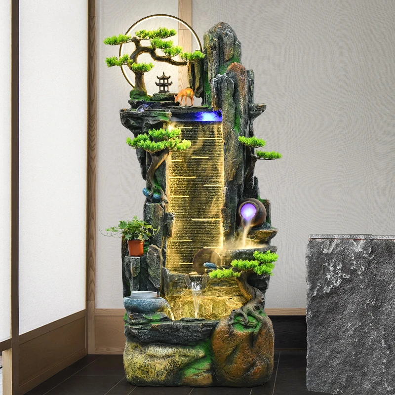 假山流水摆件落地玄关喷泉客厅办公室循环水装饰品会所入户门屏风