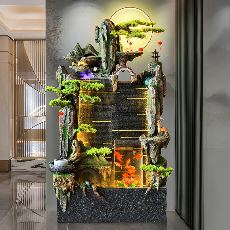 假山流水摆件大型落地循环水摆件带AI智能音响