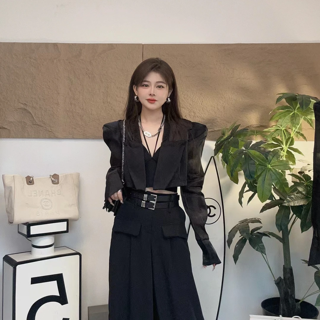 反季小众设计感防晒上衣小个子夏季拼接外套轻奢短款显瘦长袖衬衫