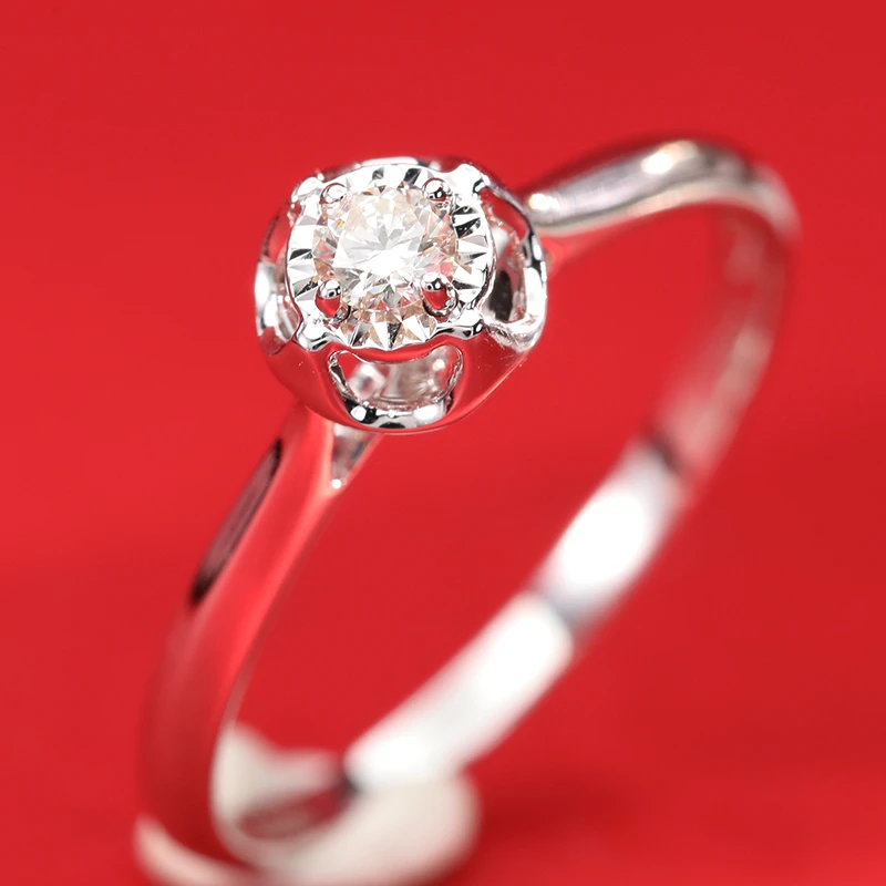 君诚汇珠宝18K金镶嵌10分花苞钻石戒指女款气质时尚精致经典CY