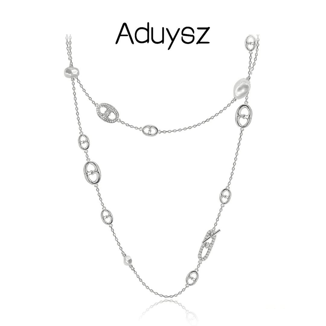 Aduysz 合金仿珍珠项链 猪猪鼻长款项链  轻奢百搭  经典时尚
