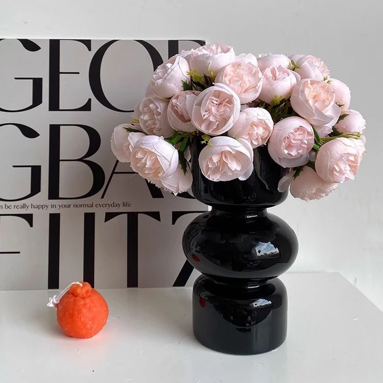 ins仿真花牡丹花山茶花玻璃花瓶摆件客厅餐桌花束卧室假花装饰品