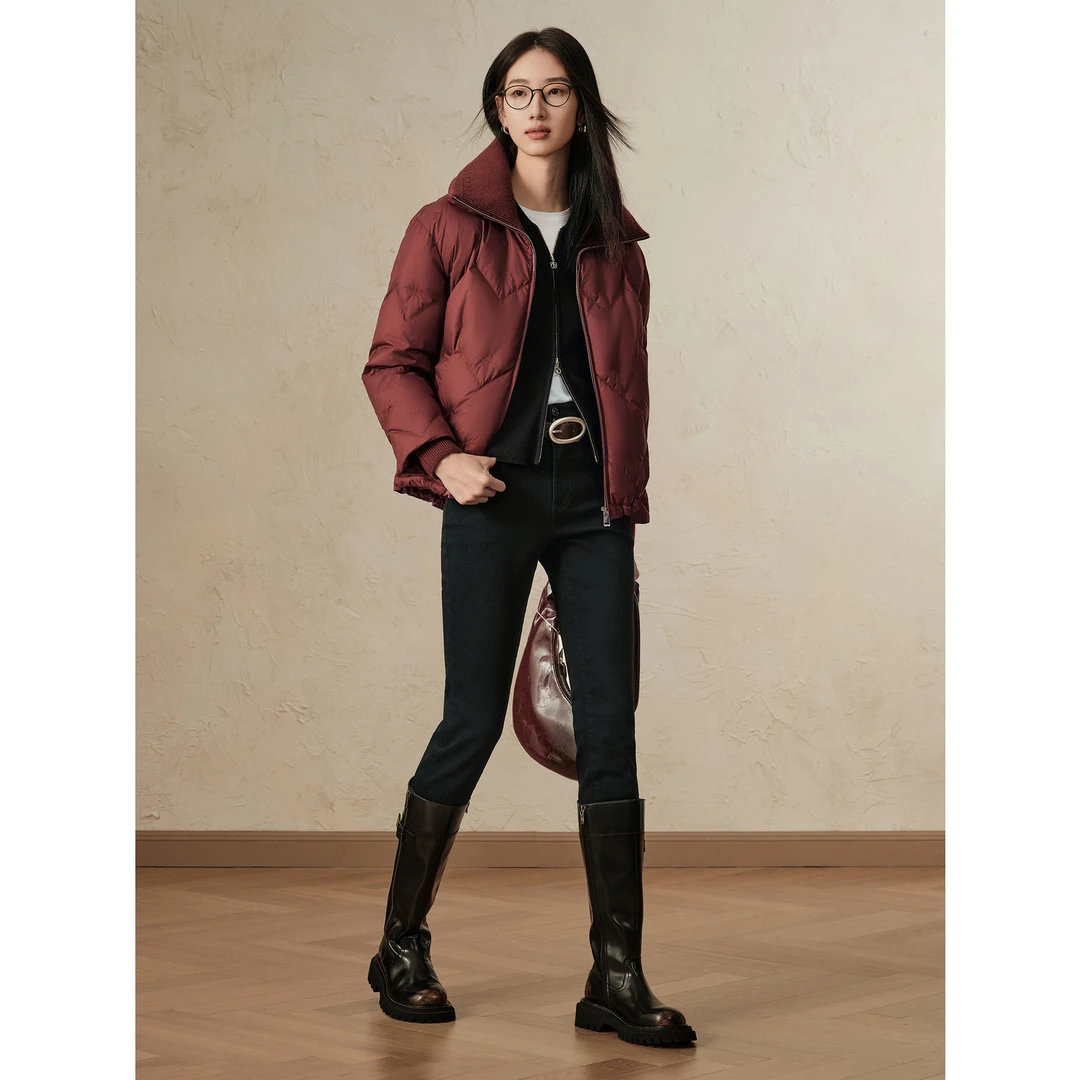 【绒享】玖姿·安娜蔻淑女风针织翻领白鸭绒羽绒女冬JTED03353