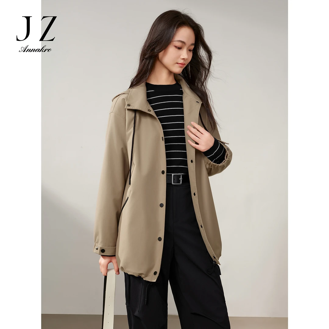 玖姿·安娜蔻设计感韩系撞色一手长宽松休闲风衣外套JTEQ40519