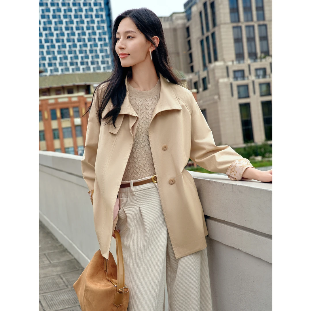 玖姿·安娜蔻英伦风简约腰带风衣外套女2024秋季JTEQ412079