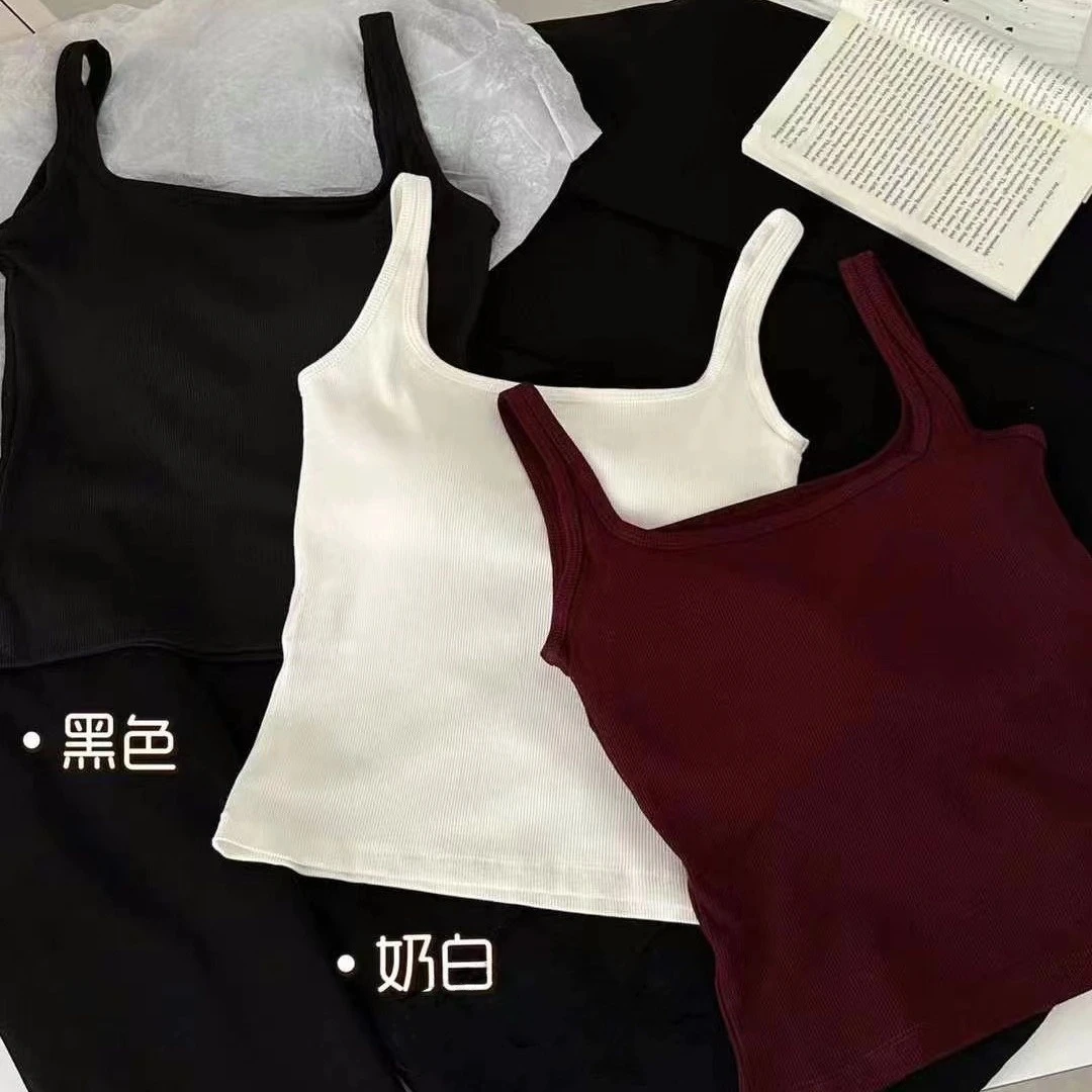 秋冬磨毛方领纯色内搭打底衫女带胸垫一体式无痕修身显瘦保暖背心