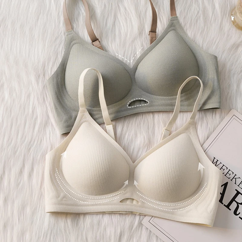 小胸聚拢上托美背文胸女无钢圈防下垂螺纹镂空无痕软支撑薄款内衣
