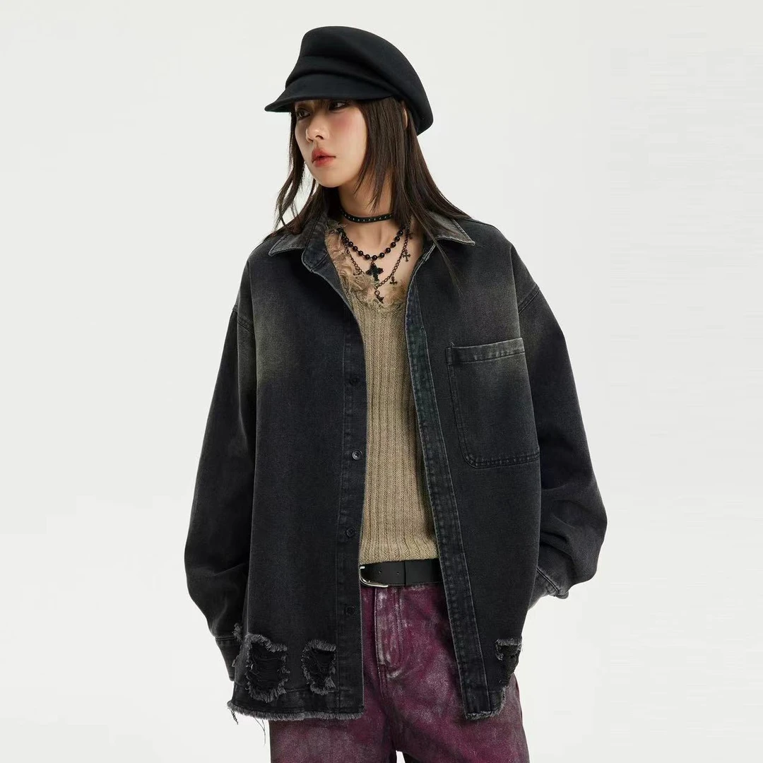 美式潮牌水洗做旧牛仔情侣夹克男女ins潮流bf上衣外套-119