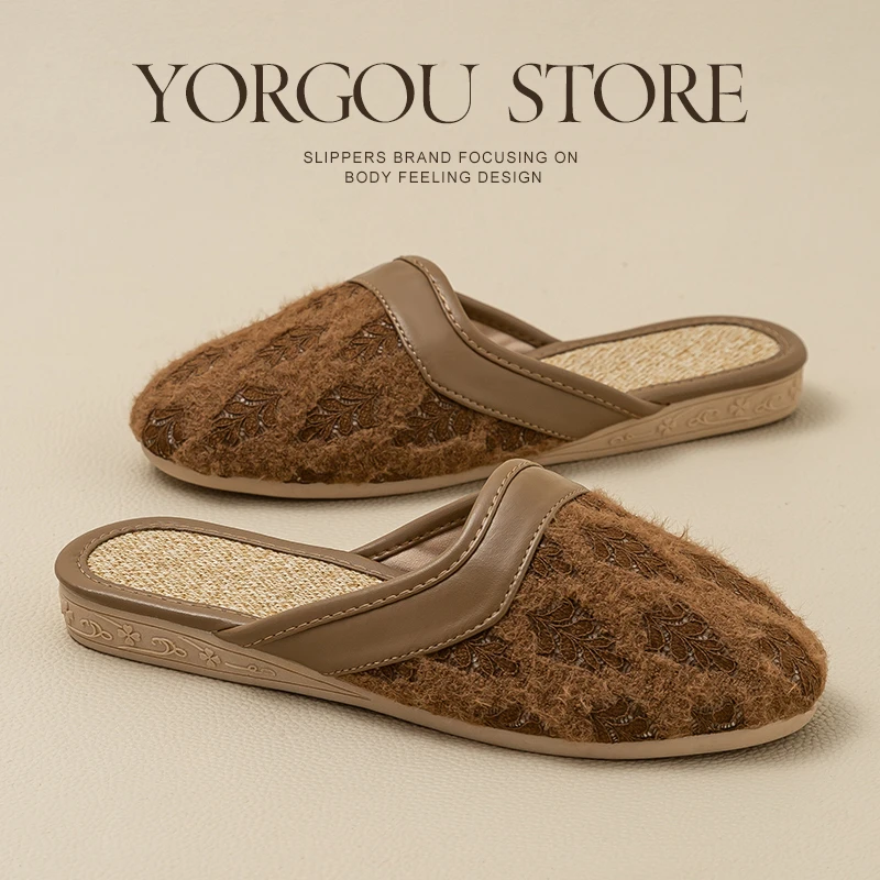 【拖鞋-莫兰迪】 女士包头鞋 居家防滑可外穿 亚麻软底拖鞋