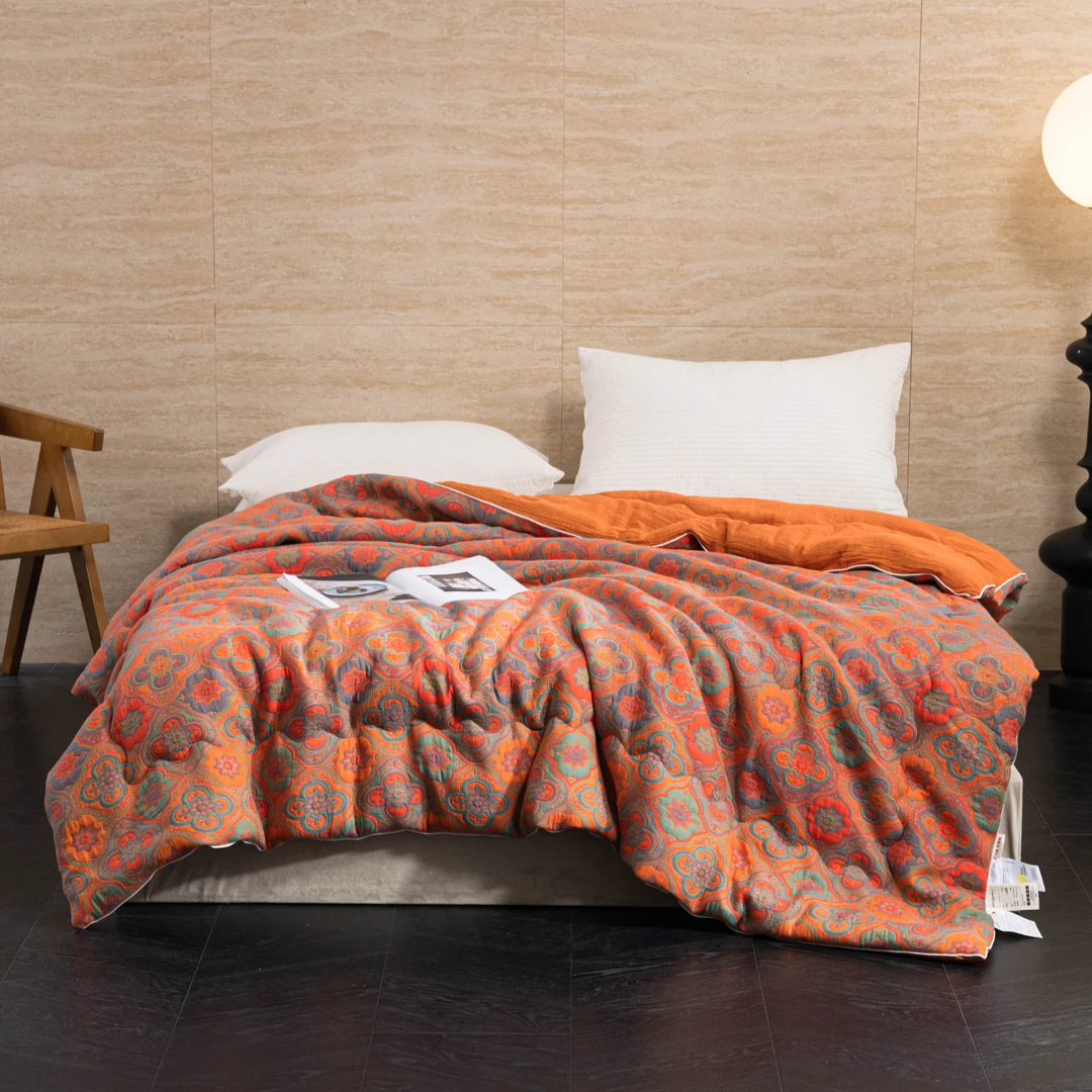 【菲拉-蚕丝被】全棉色织加厚三层纱 母婴A类  轻暖过冬被芯