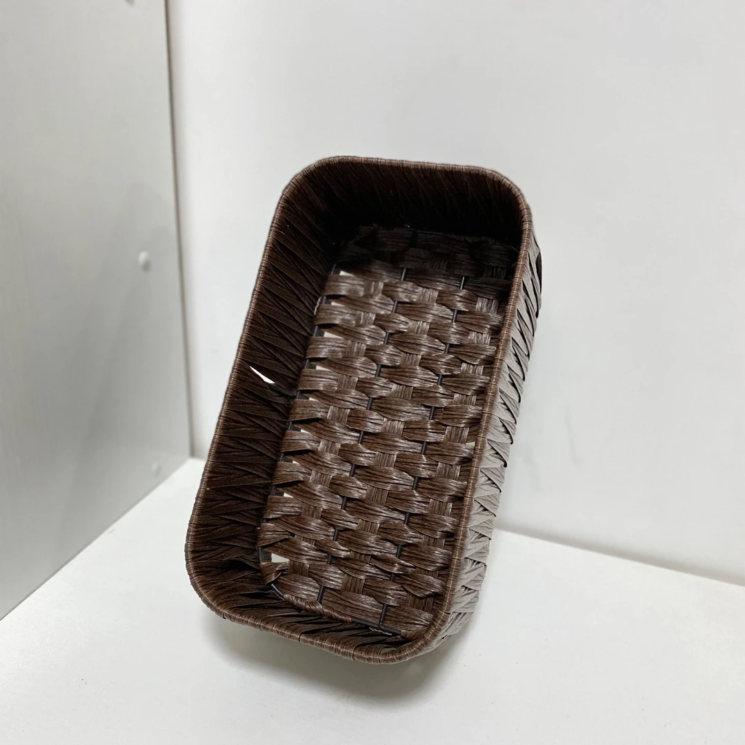 DW18单格棕色塑编复古家用创意桌面长方形面膜收纳盒手工客厅玄关