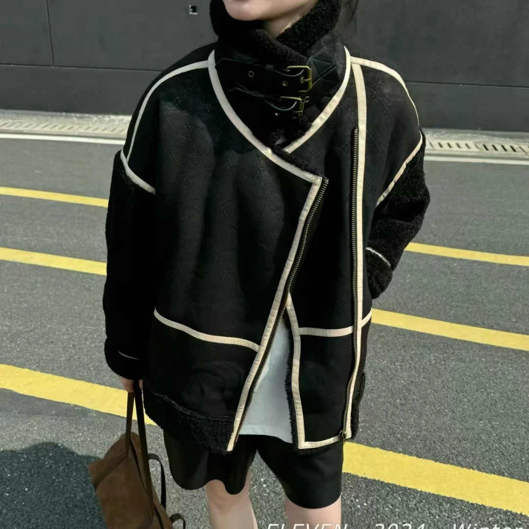 【瑞丽家】大码冬季保暖外套短款时尚休闲女士黑色设计师秋冬