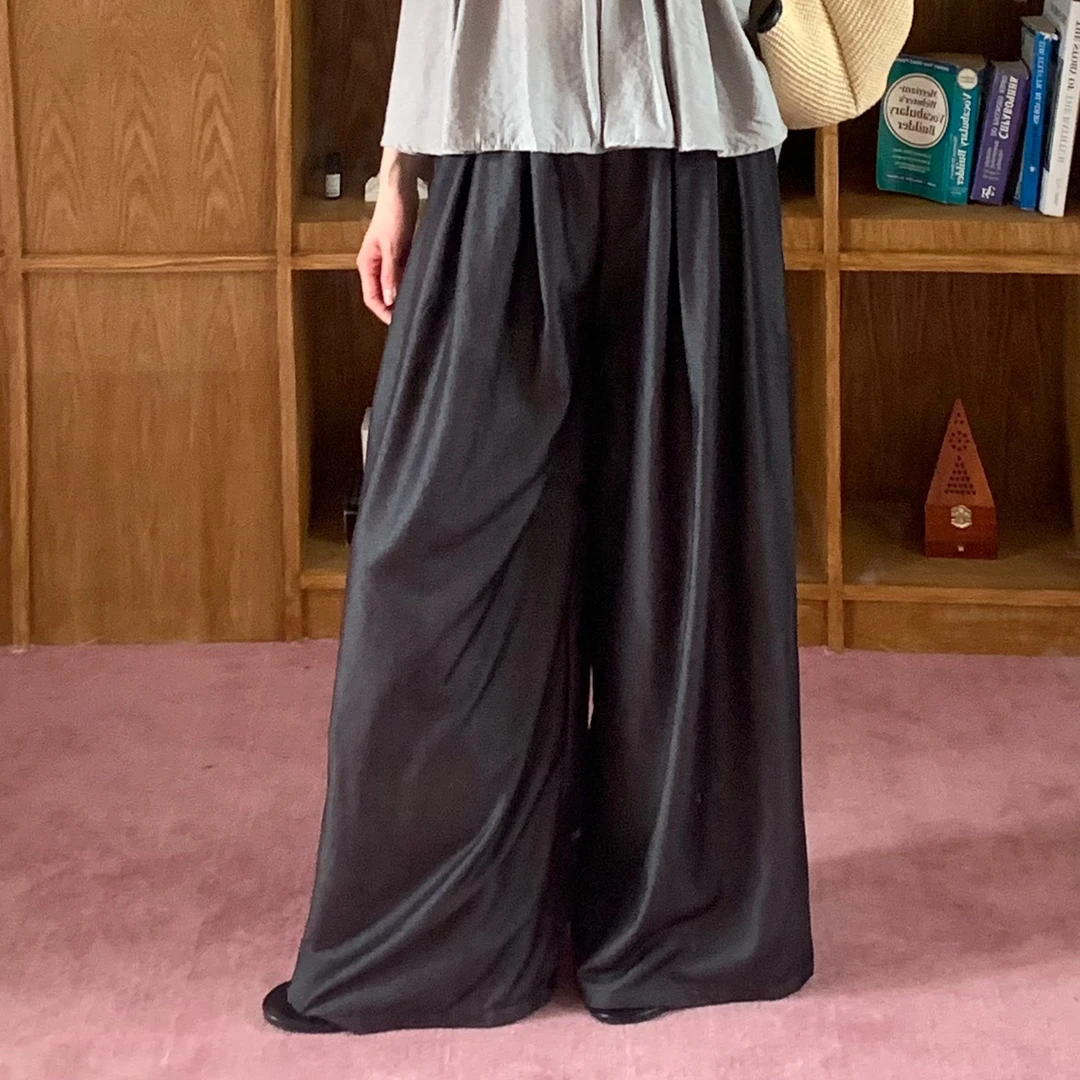 【赵小小yimao】71521休闲高腰直筒裤纯色百搭小众休闲阔腿裤