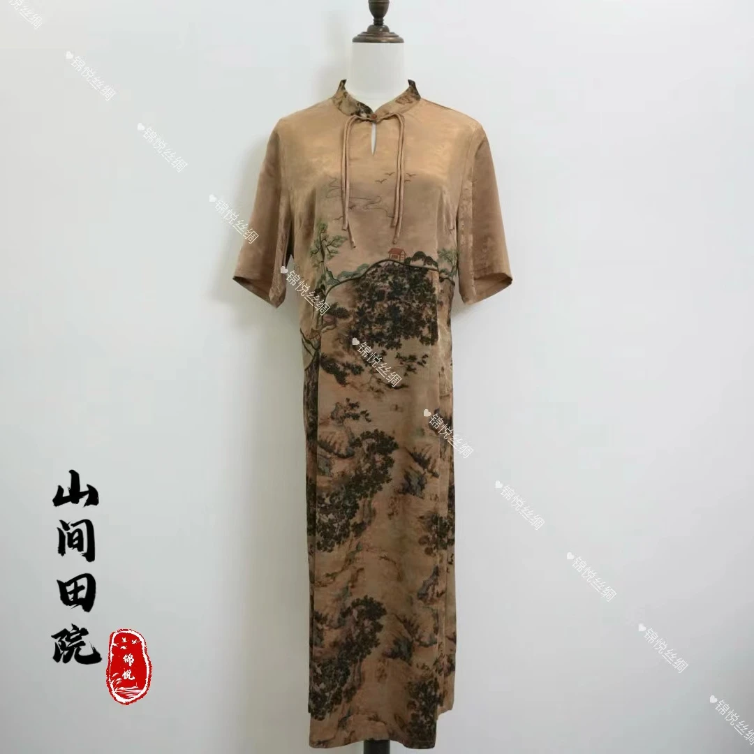 【月照古桥】新中式国风连衣裙中式长款复古气质女装（A59-1)