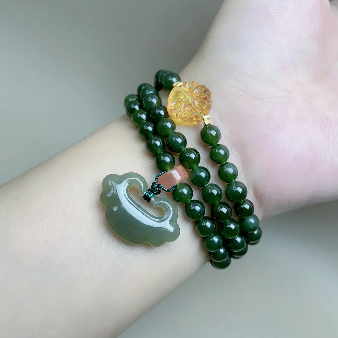 0028和田碧玉多圈如意锁手链