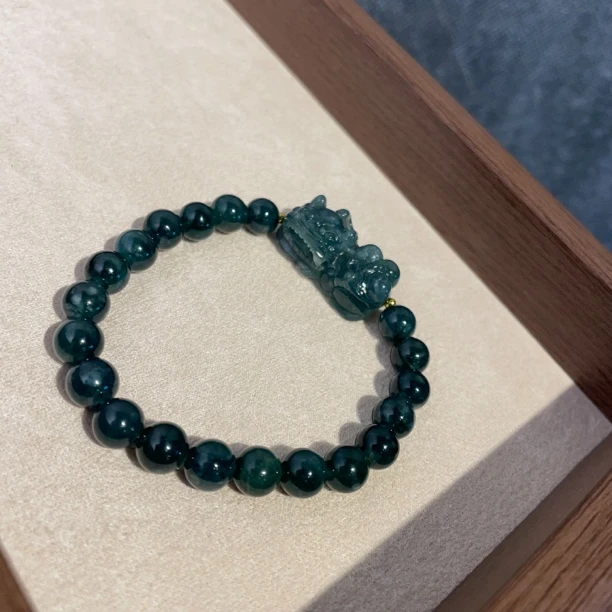0174蓝水翡翠深蓝翡单圈貔貅款手链