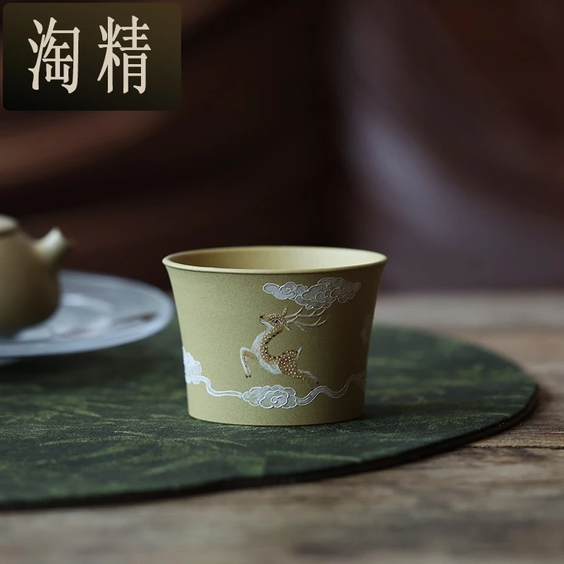 柴烧泥绘小鹿杯 主人杯 原矿紫砂段泥 一隅茶器 90cc