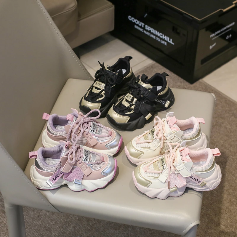 儿童运动鞋女童老爹鞋潮2024春季新款中大童透气网面跑步鞋子春秋