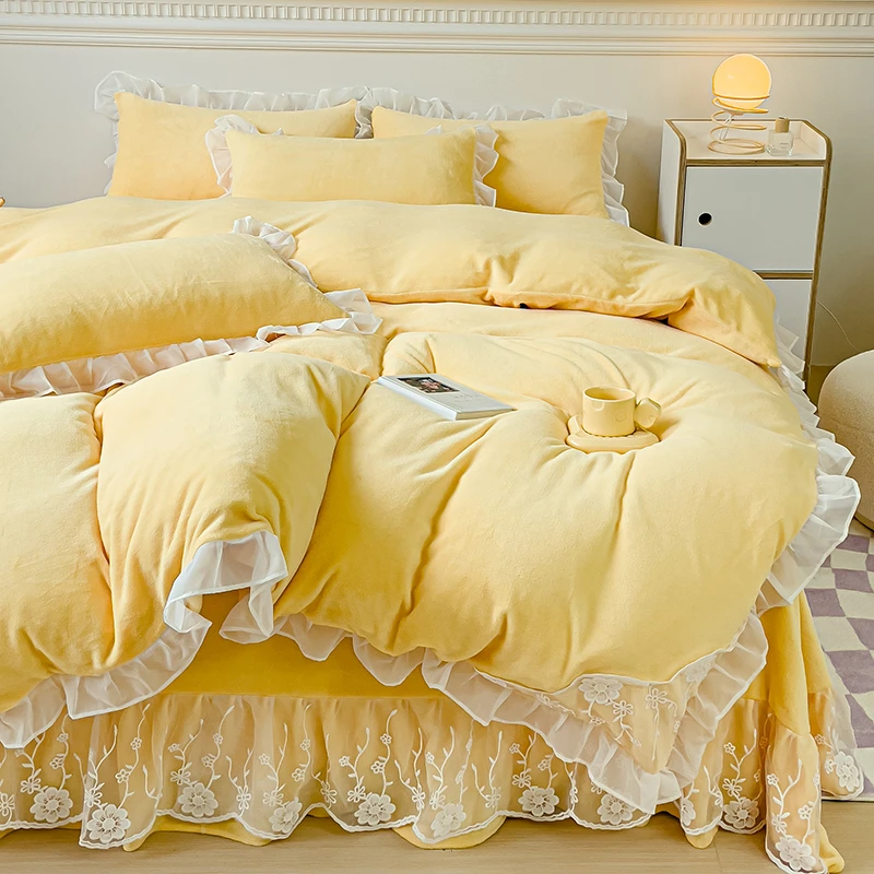 公主风双面牛奶绒床上四件套冬季珊瑚绒被套法兰加绒床单床上用品