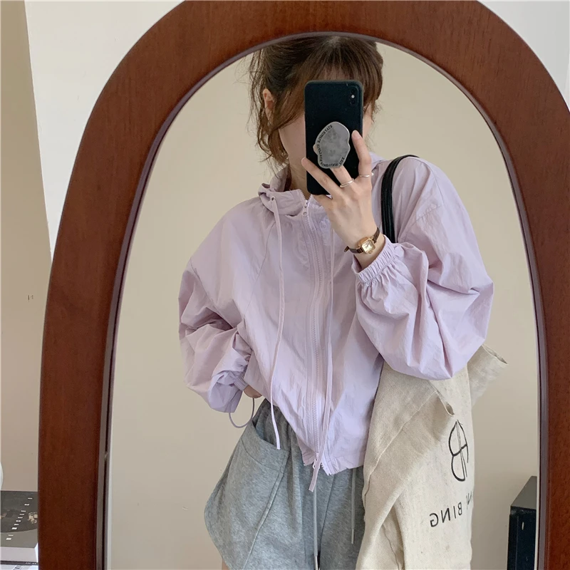 夏季新款防晒衣女短款休闲外套薄款小个子上衣防紫外线连帽防晒服