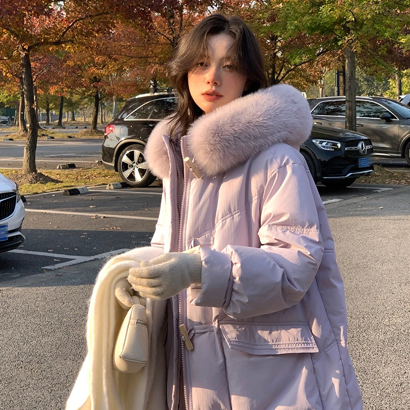 【三彩扣】羽绒服女中长款新国标90绒韩版宽松版年轻时尚洋气