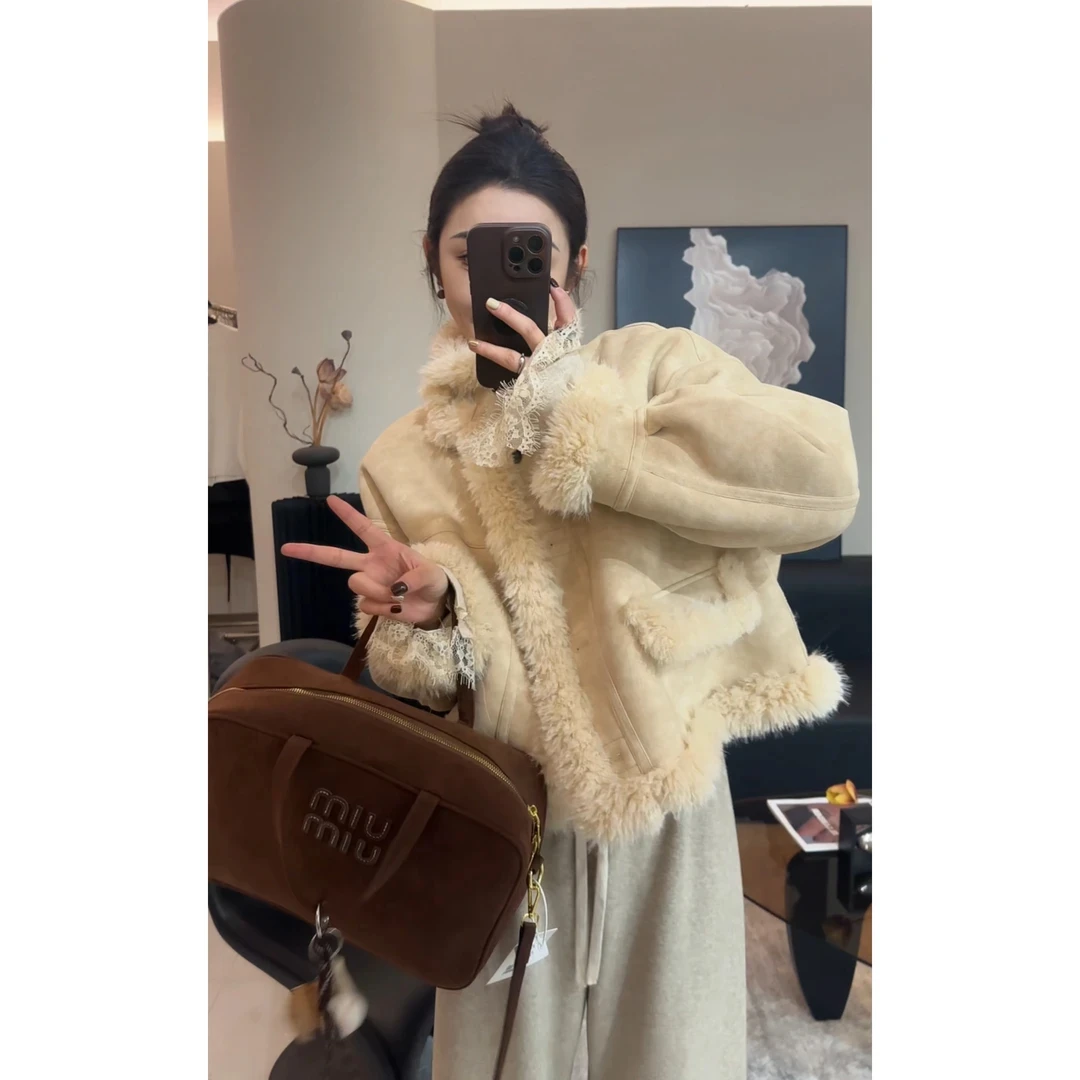 9421皮毛一体外套女2024冬装百搭时尚休闲小个子短款上衣