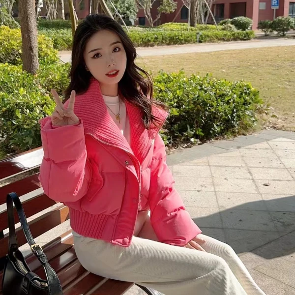 短款白鸭绒女冬白鸭绒2024网红设计感翻领高腰时尚加厚面包服612