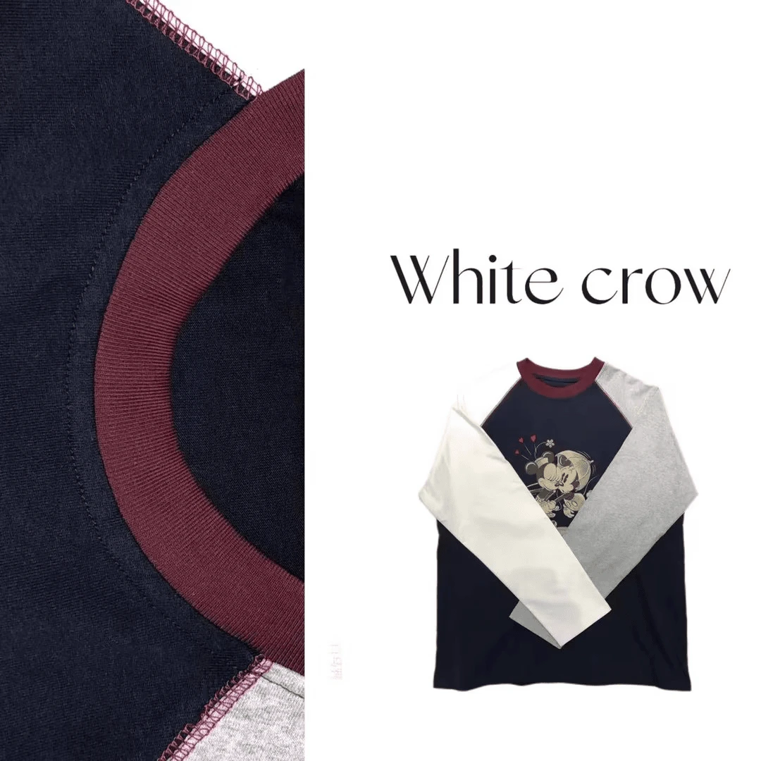 白乌鸦[可爱卡通插肩袖小齐]长袖7140圆领拼接