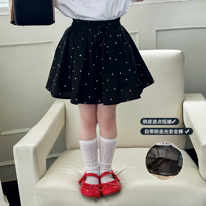 SKD2442女童韩版时髦波点半身裙夏装新款高腰A字百褶裙短裙潮