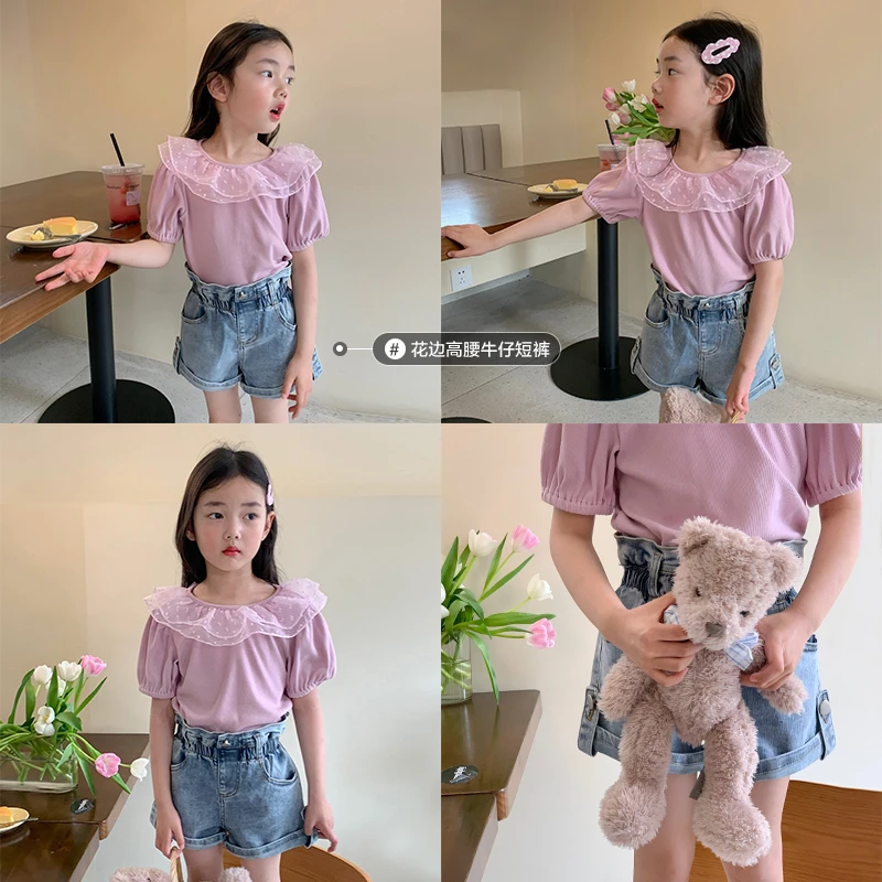SKC2340女童韩版洋气宽松牛仔短裤夏装新款清凉简约设计感裤子潮