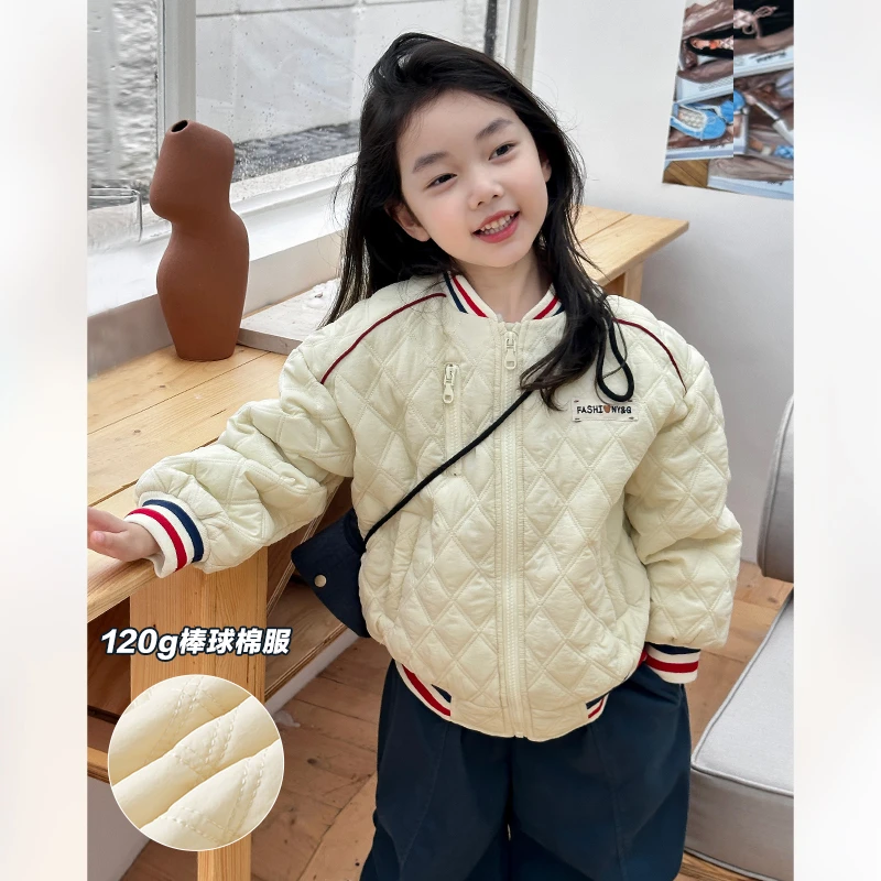 SKG2312中大童韩版洋气简约棒球服秋冬新款女童保暖加棉外套潮