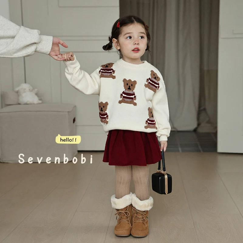 SKH2464女童韩版洋气卡通毛衣冬装新款儿童可爱圆领针织上衣潮