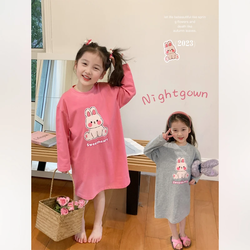 SKA2315女童韩版圆领卡通T裙直筒裙春装新款家居宽松休闲裙子潮