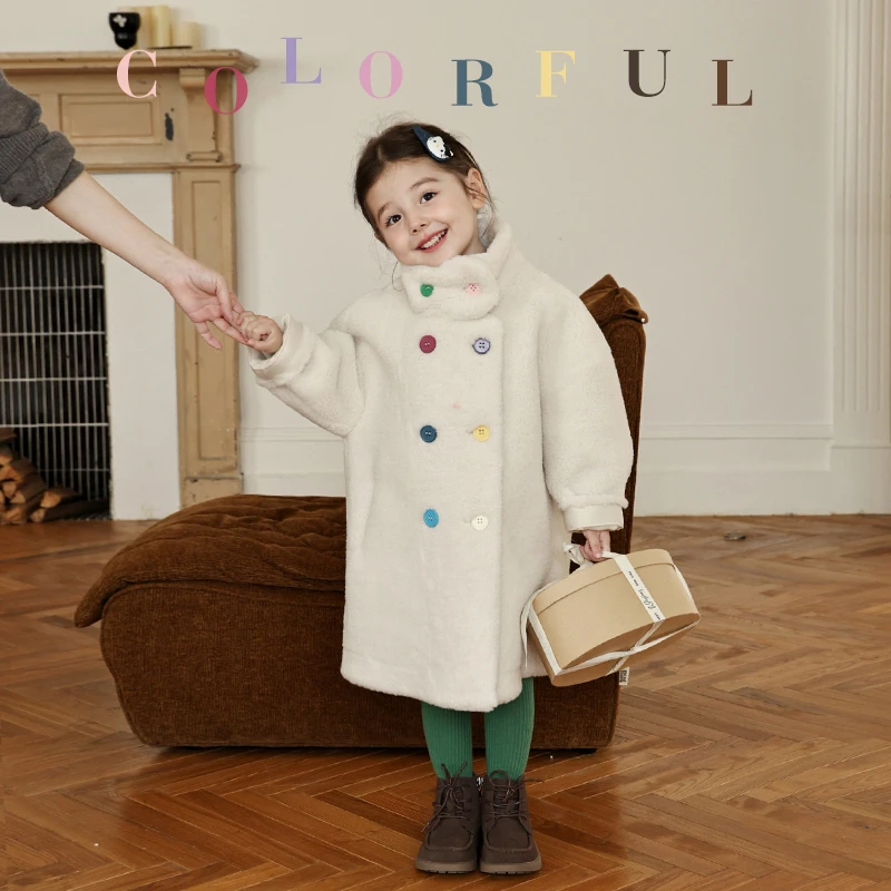 SKH2418女童韩版洋气立领毛毛外套冬装新款重工加厚保暖大衣潮