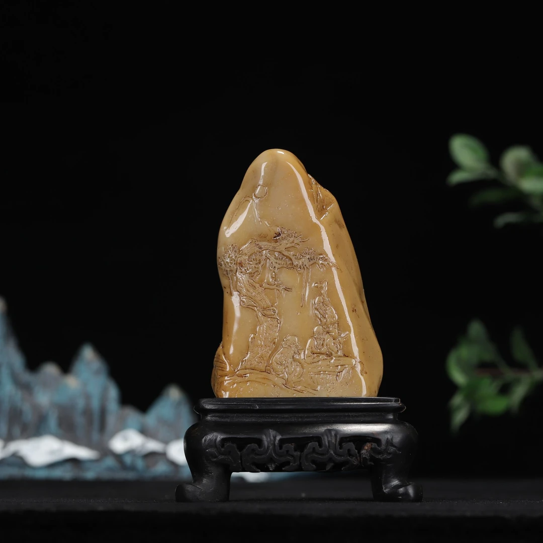 《松下雅集》质地温润 皮肉分明 田味足 薄意雕刻 送长辈（snbd6460）