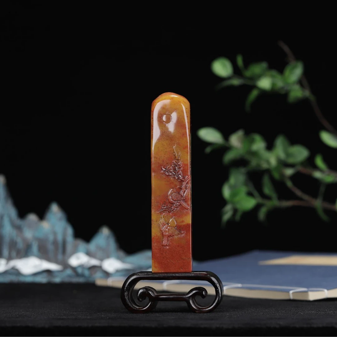 《花开富贵》质地细腻温润凝结 薄意雕刻方正印章 刻字送礼（sn6384）