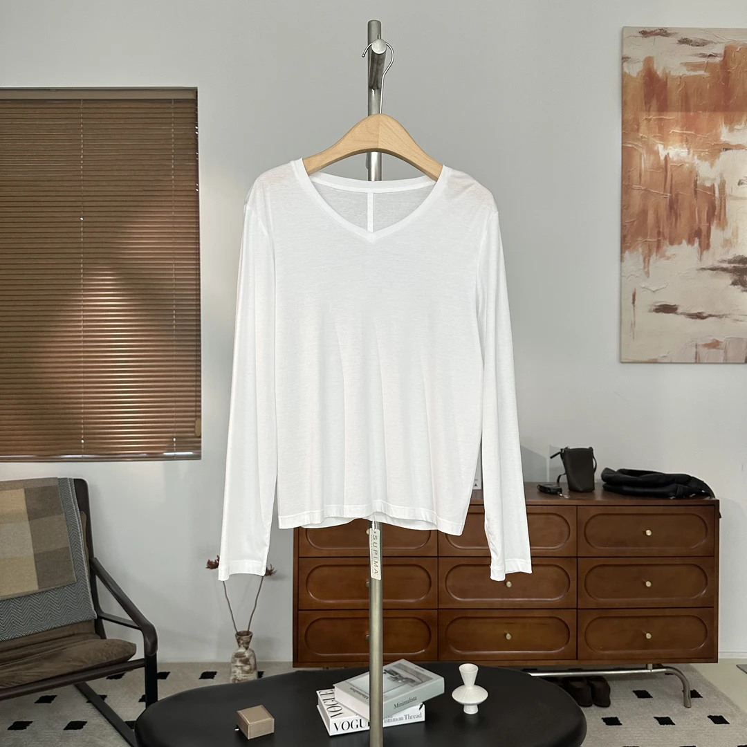 TITANIA INGLIS 极简简约100支匹马棉V领长袖打底T恤 1076