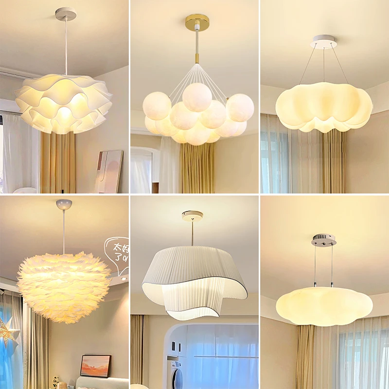 法式奶油风女孩主卧室灯餐厅吊灯2023羽毛温馨浪漫网红南瓜云朵灯