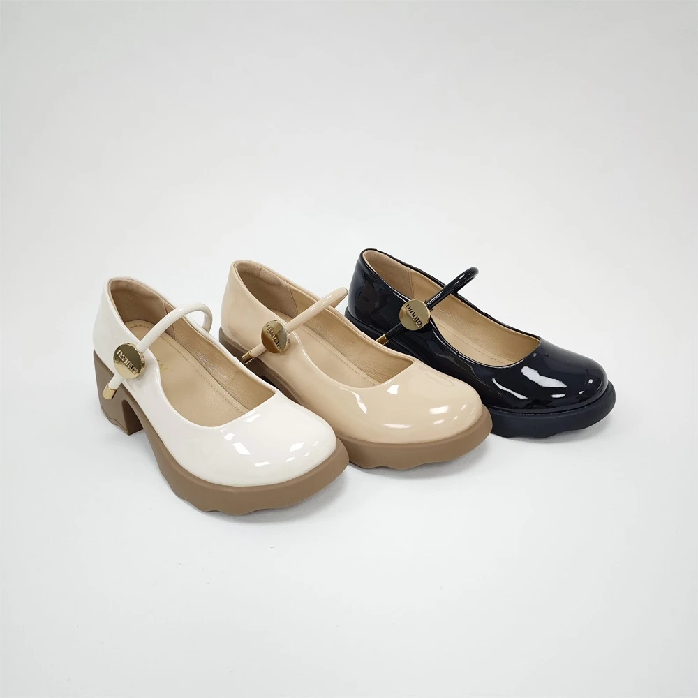 【龙姐专属】亮皮法式扣带粗跟小皮鞋圆头乐福鞋英伦风百搭L2435