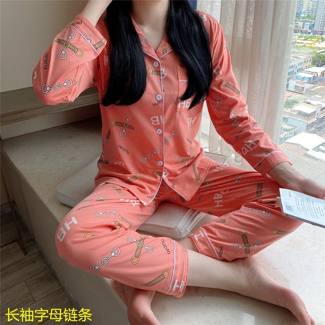 女款长裤长袖两件套家居服春秋套装宽松大码睡衣居家服睡衣套装