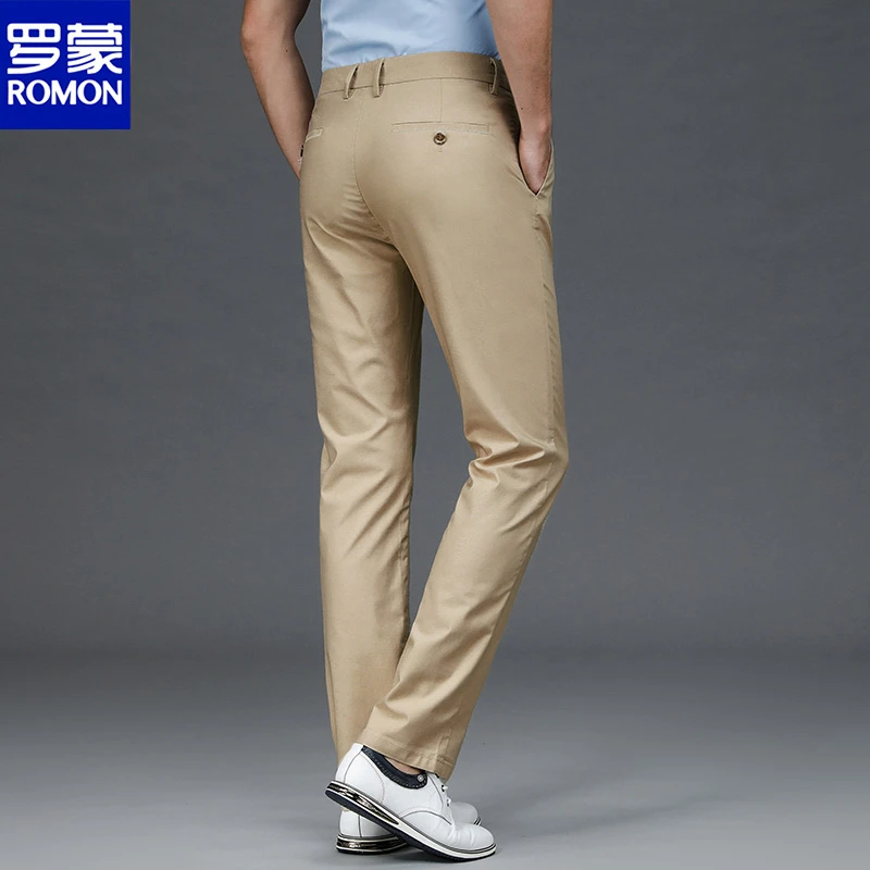 罗蒙2025早春新款男士休闲裤宽松直筒弹力裤子商务休闲西裤亲肤