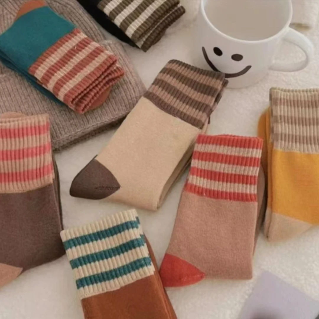 【买5双送3双】男女款冬天中通袜加厚加绒秋冬季毛圈袜保暖吸汗长袜