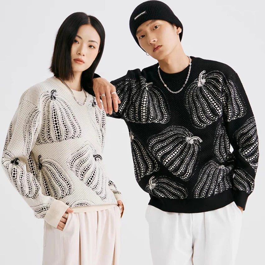 高档国潮南瓜毛衣秋冬季节爆款休闲提花毛线衣针织打底衫