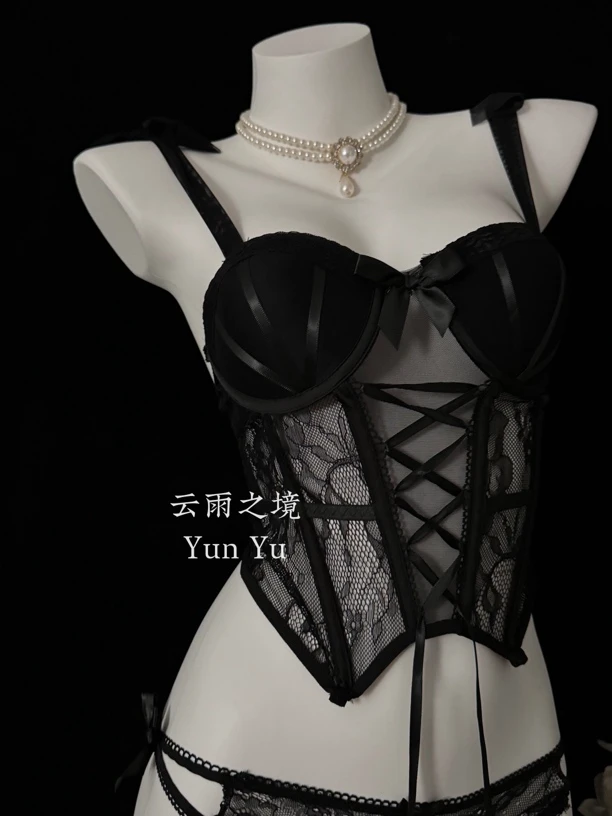 【夜影】黑色鱼骨胸衣内搭显瘦甜酷性感辣妹战袍