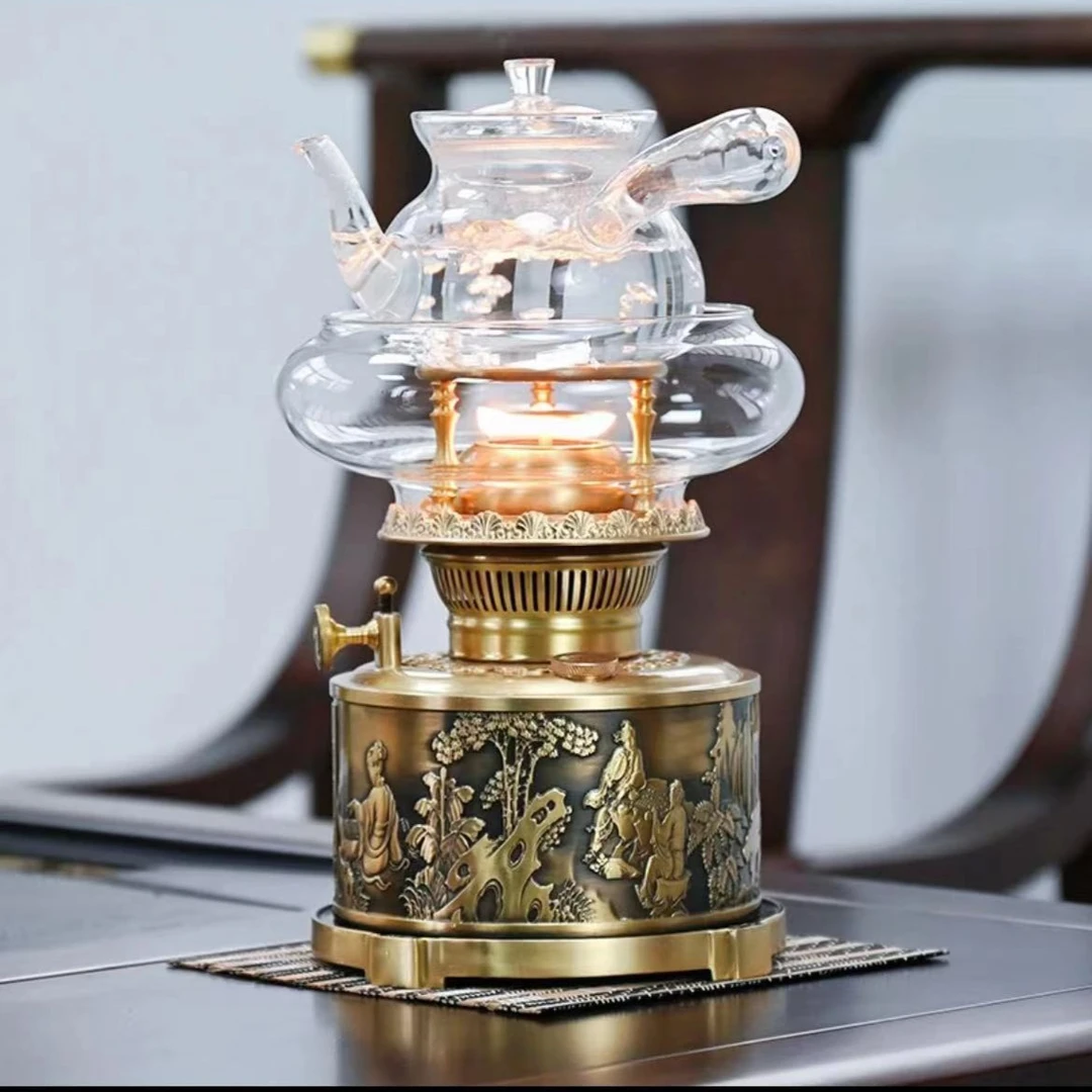 丝焰茶灯【琴棋书画】黄铜烧水煮茶茶灯活火茶炉潮汕活火煮茶炉