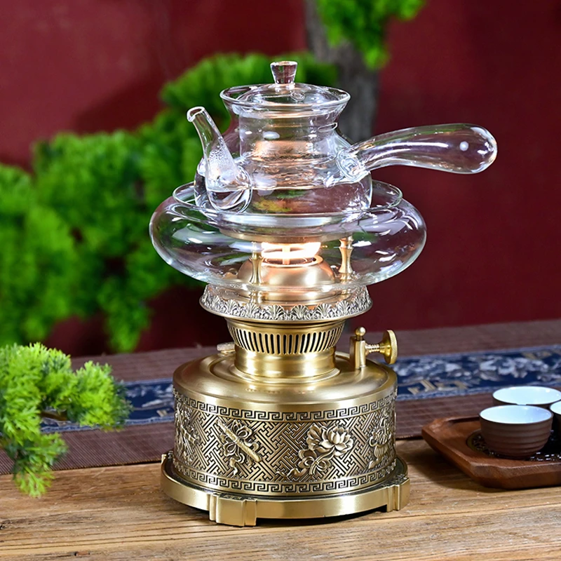 八仙宝物全黄铜茶灯烧水煮茶空气灯复古  潮汕功夫茶具