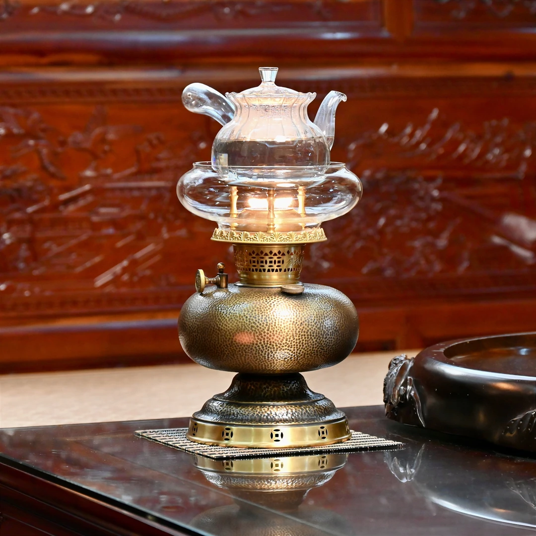 丝焰茶灯【手工锤纹】黄铜重工空气灯厚高档活火茶灯潮汕灯