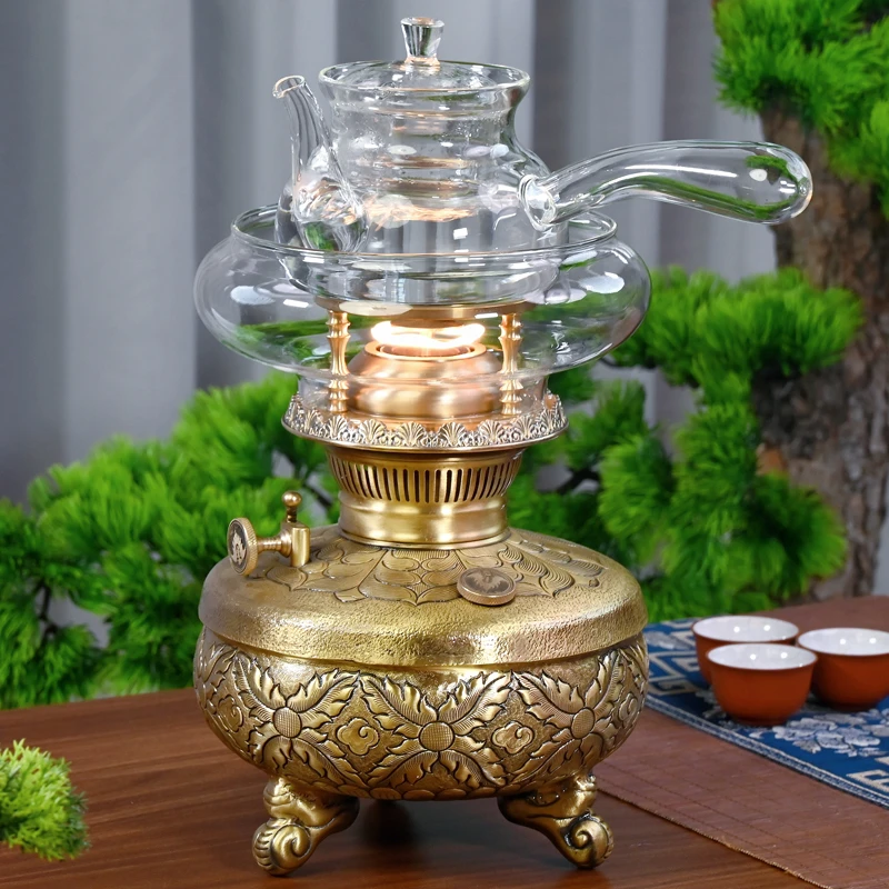 【手工镌刻】 空气灯纯黄铜太阳花复古潮汕茶炉烧水煮茶炉活火茶灯